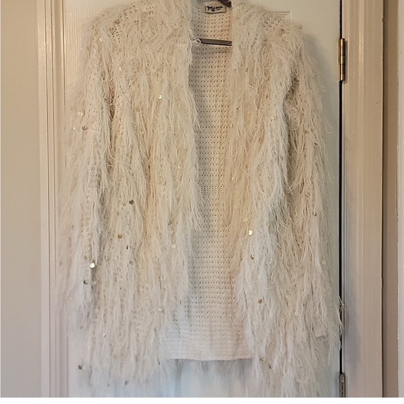 Show me you MUMU shaggy Ivory Cardigan sz small - Picture 6 of 10